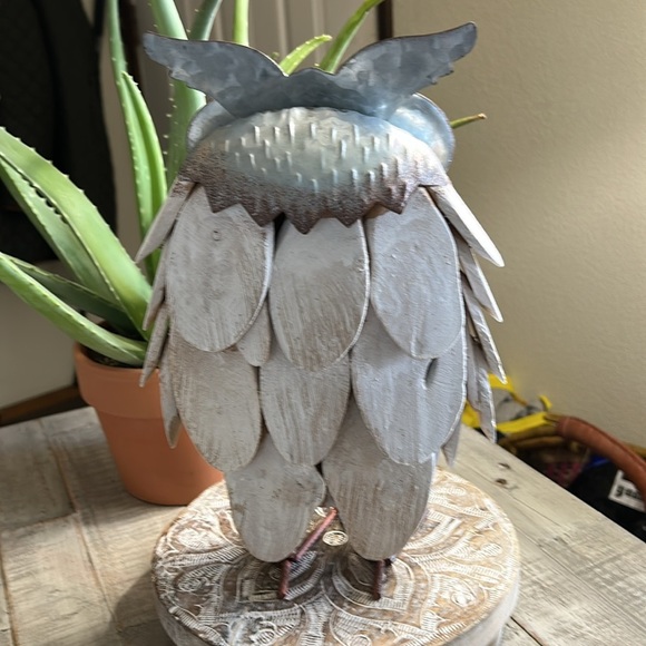 UNIQUE DRIFTWOOD GALVANIZED MEDAL, AMBER EYE  OWL, HOME DECOR - Picture 2 of 8